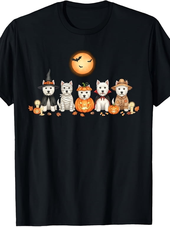 Cute Westie Halloween Costume Pumpkin Mummy Vampire Funny Fall Autumn Graphic Cotton Men's Women's Tee Shirt