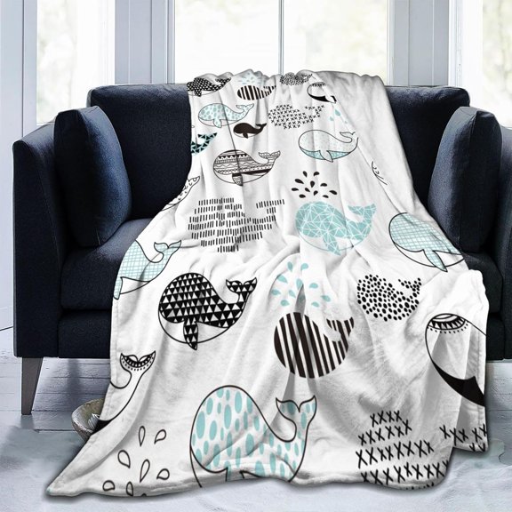 Cute Whale Blanket, Soft Warm Bed Bedding Throw Blankets for Couch Bedroom Sofa Office, All Season Cozy Flannel Plush Blanket Gifts for Adults, 60"X50"