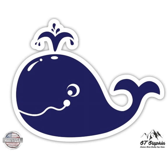 Cute Whale Blue - 3" Vinyl Sticker - For Car Laptop I-Pad Phone Helmet Hard Hat - Waterproof Decal