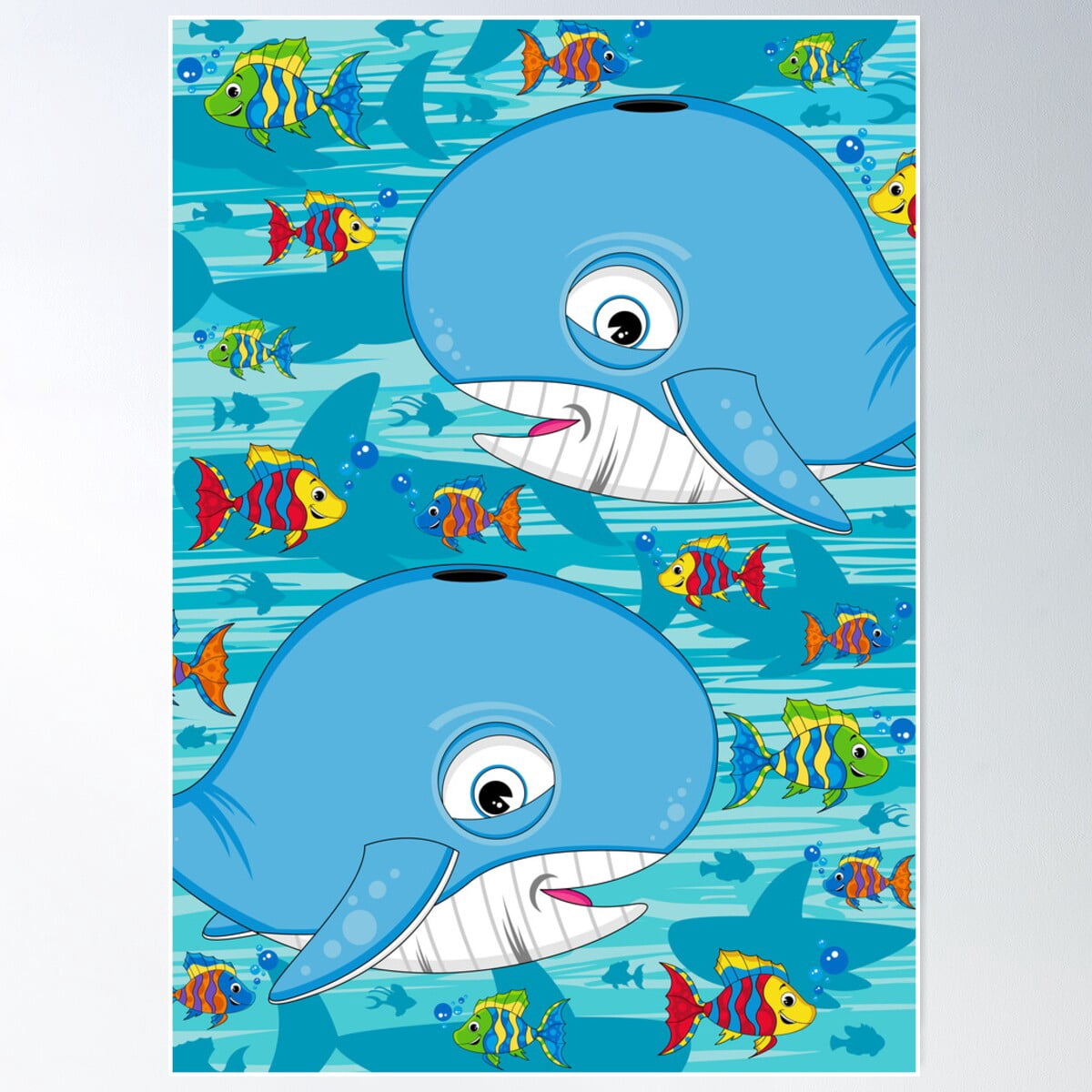 Cute Whale & Fish Poster Wall Art, Modern Wall Decor For Living Room ...