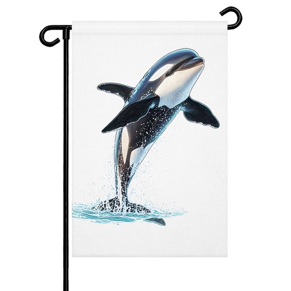 Cute Whale Garden Flag 12x18 Inch Watercolor Killer Whale Double Sided Small Decorative Garden Flags for Outside, Outdoor Yard Porch Lawn Decoration