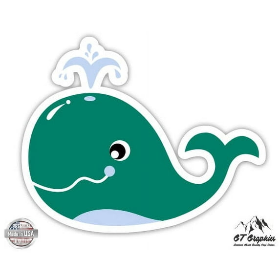 Cute Whale Green - 12" Vinyl Sticker Waterproof Decal