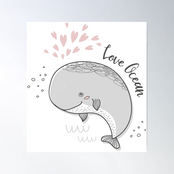 Cute Whale Love Ocean, Gray Whale Portrait, Love Ocean Poster Wall Art, Modern Wall Decor For Living Room Bedroom, 16x24 UNFRAMED