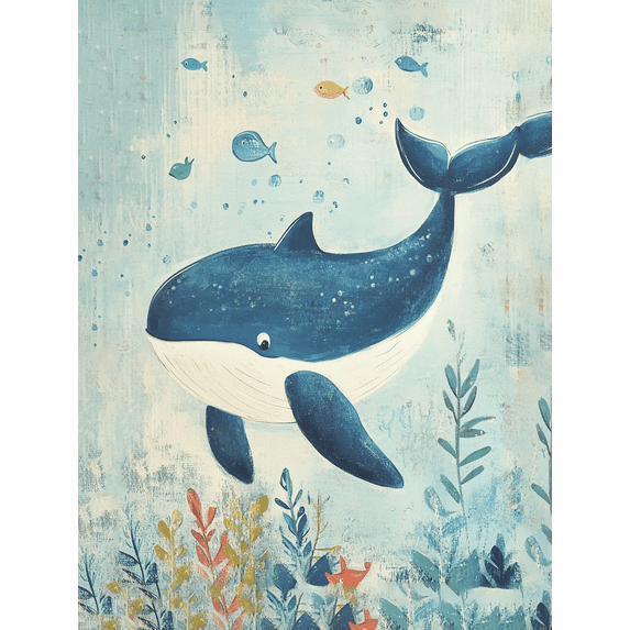 Cute Whale Ocean Canvas Painting,Suitable for Living Room,Bedroom,Bathroom,Nursery,Office Decoration