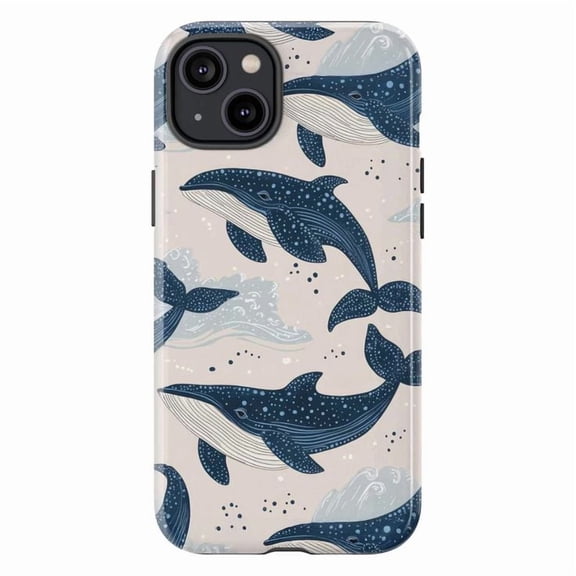 Cute Whale Pattern Dual Layer Phone Case for iPhone 11/12/13/14/15/16 Mini Pro Max Plus – Protective Ocean Animal Cover