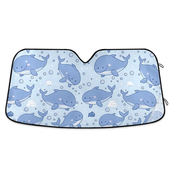 Cute Whale and Bubbles Car Windshield Sun Shade Foldable Car Front Window Visor Heat and UV Protection 53x23.5