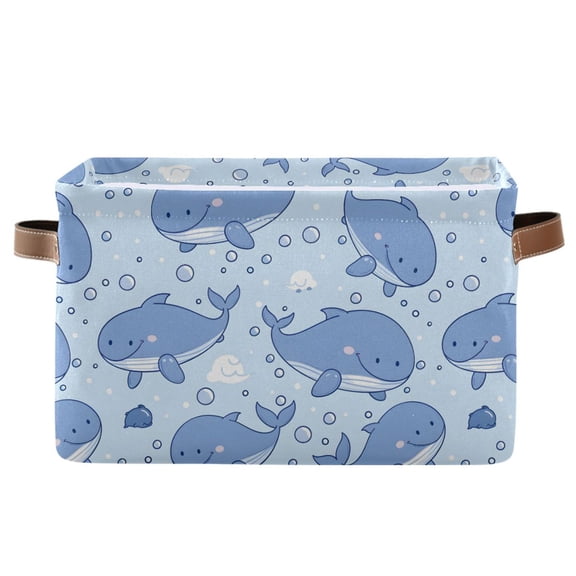 Cute Whale and Bubbles Storage Bins with Handle Fabric Organizer Basket Foldable Box 1 Pack 14.2x10.2x8.3