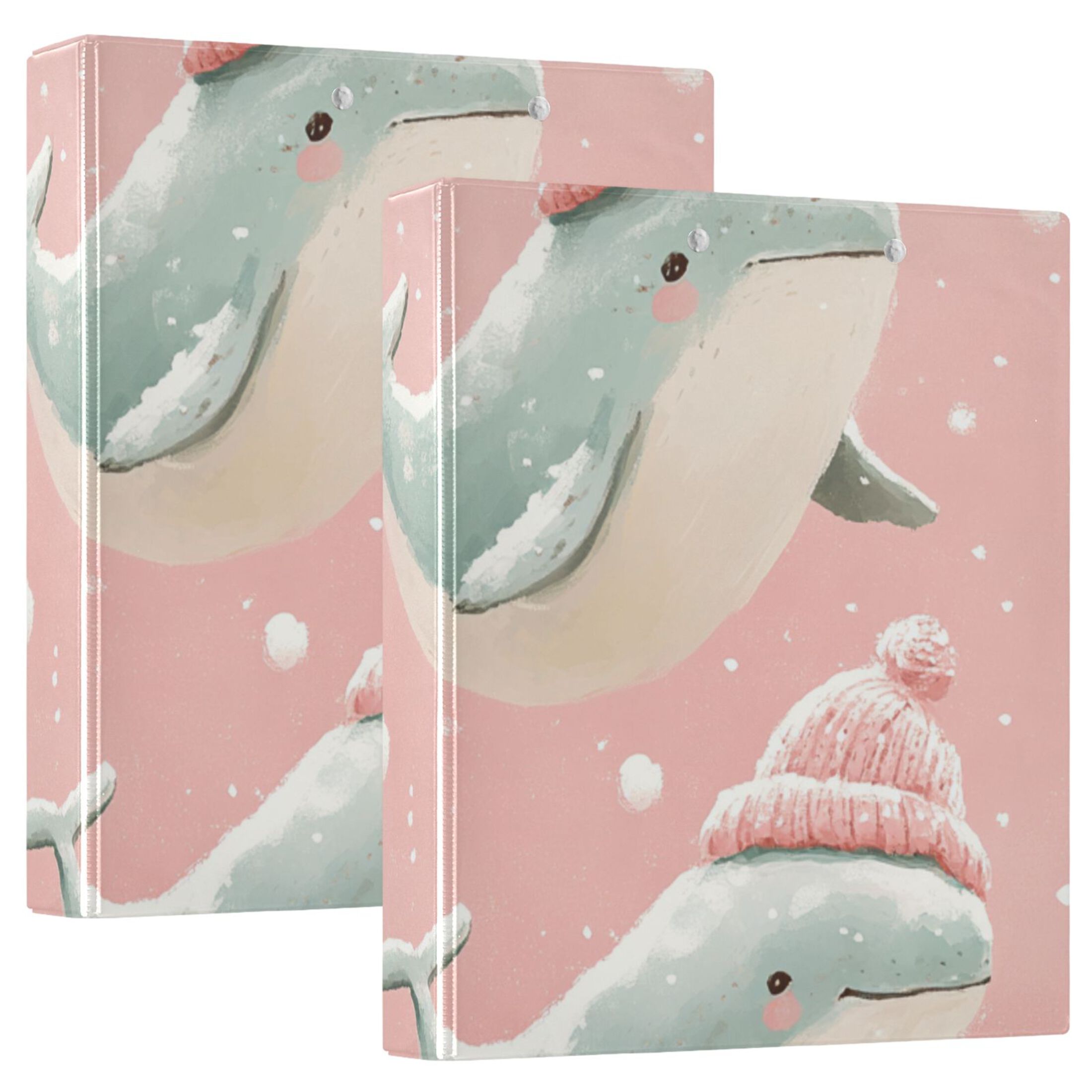 Cute Whales 3 Ring Binders 1.5 inch Hardcover File Folders with Interior Pockets A4 Size Organizer for School Office Hospital