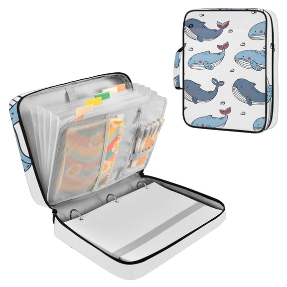 Cute Whales Hand Painted Style Accordion File Organizer Expanding File Folder 3-Ring Binder Bag 500 Sheets A4 Size