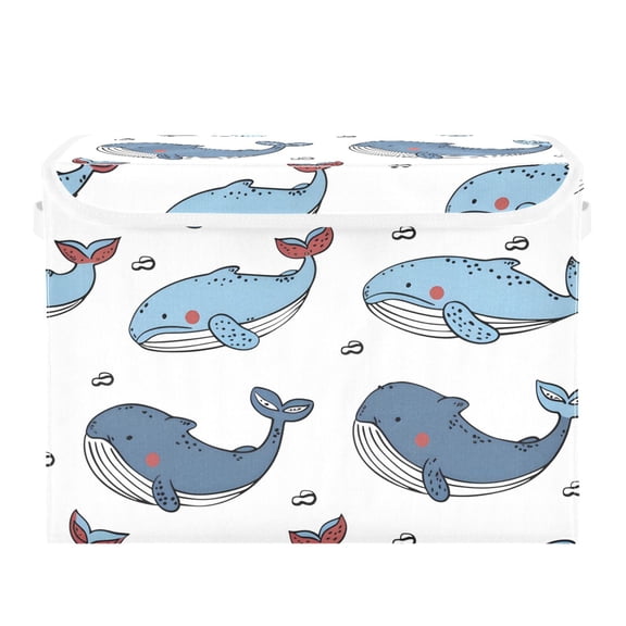 Cute Whales Hand Painted Style Foldable Storage Bin with Lid and Handle Collapsible Storage Box 16.5 x 12.6 x 11.8 inches