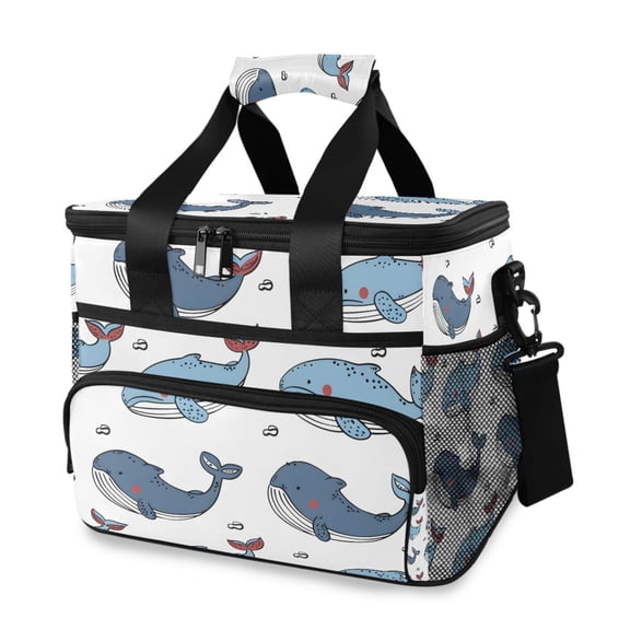 Cute Whales Hand Painted Style Portable Cooler Lunch Box Reusable Insulated Lunch Bag Leakproof 15L
