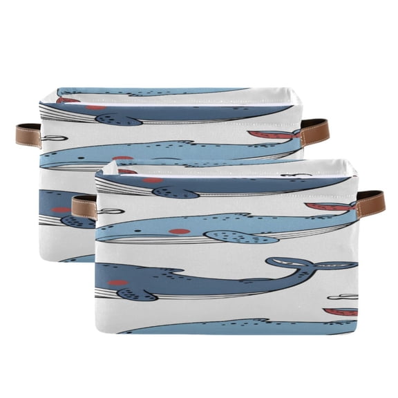 Cute Whales Hand Painted Style Square Storage Bins with Handles Collapsible Containing Box 2 Packs