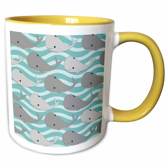 3drose, Cute Whales on the Waves Print 2, 15oz Two-tone Yellow Mug