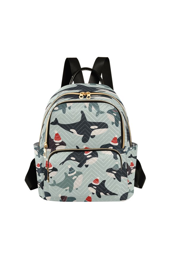 Cute Whales Wear Christmas Hats Quilted Backpack Fashion Daypack Commuter Bag for Women 8.5 L