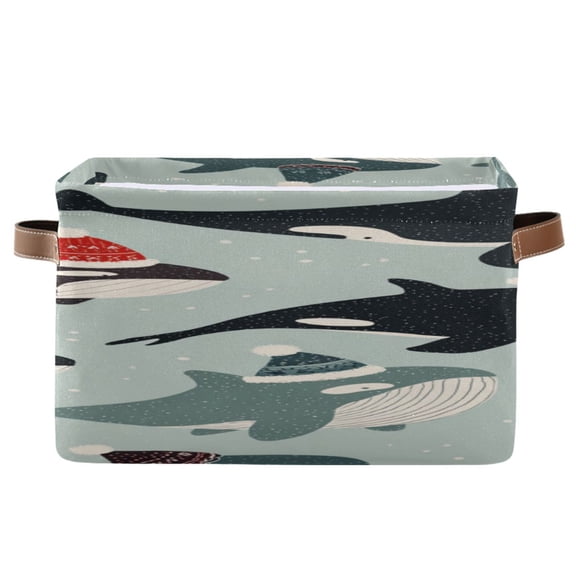 Cute Whales Wear Christmas Hats Square Storage Bins with Handles Collapsible Containing Box 1 Pack