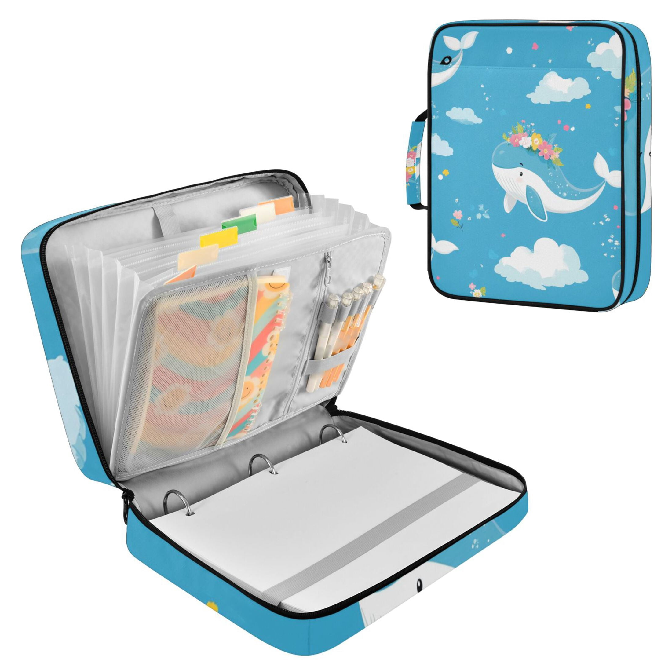 Cute Whales with Garlands Clouds Accordion File Organizer Expanding File Folder 3-Ring Binder Bag 500 Sheets A4 Size