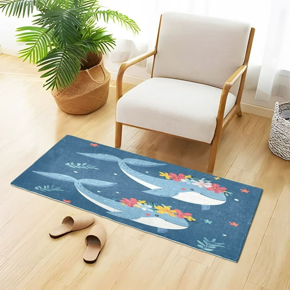 Cute Whales with Garlands Plush Carpet Non Slip Runner Rug Absorbent Bath Mat 39" x 20"