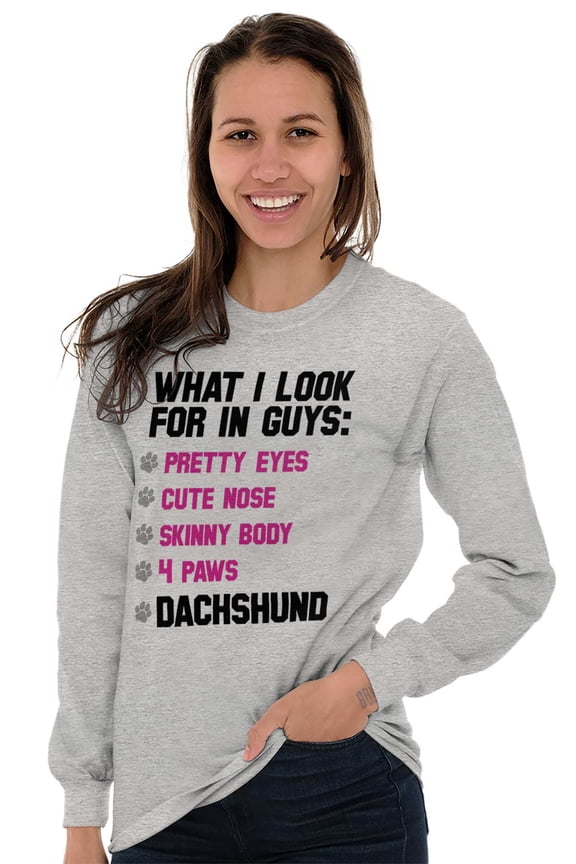 Cute What Look In Guys Dachshund Dog Women Plus Size Long Sleeve Graphic Tee Brisco Brands 3X