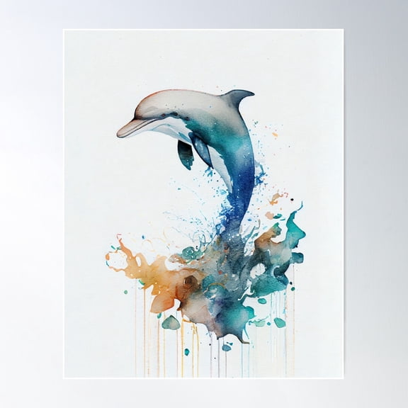 Cute Whimsical Dolphin Poster Wall Art, Modern Wall Decor For Living Room Bedroom, 12x18 UNFRAMED