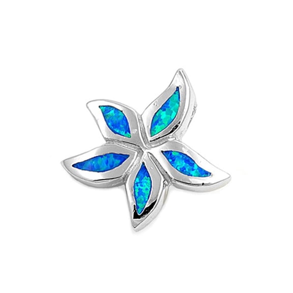 Cute Whimsical Starfish Pendant Blue Simulated Opal .925 Sterling Silver Charm Jewelry Female Unisex