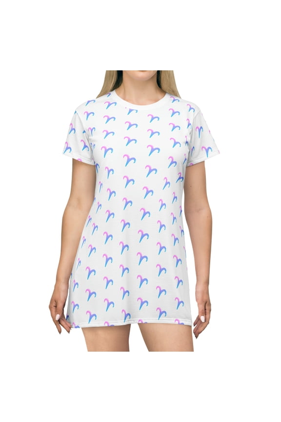 Cute White Aries Zodiac T-Shirt Dress 2.0