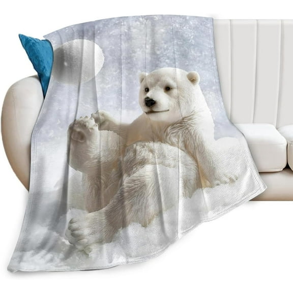 Cute White Bear Blanket Super Soft Cozy Polar Bear Throw Blanket Lightweight Flannel Fleece Fuzzy Snow Polar Bear Stuff Decor Gifts Blankets for Kids Girls Boys Women Teens Adults 50"x40"