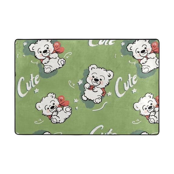Cute White Bear Pattern Rug 36x24in Memory Foam Absorbent Non Slip Plush for Bathroom Kitchen Entryway