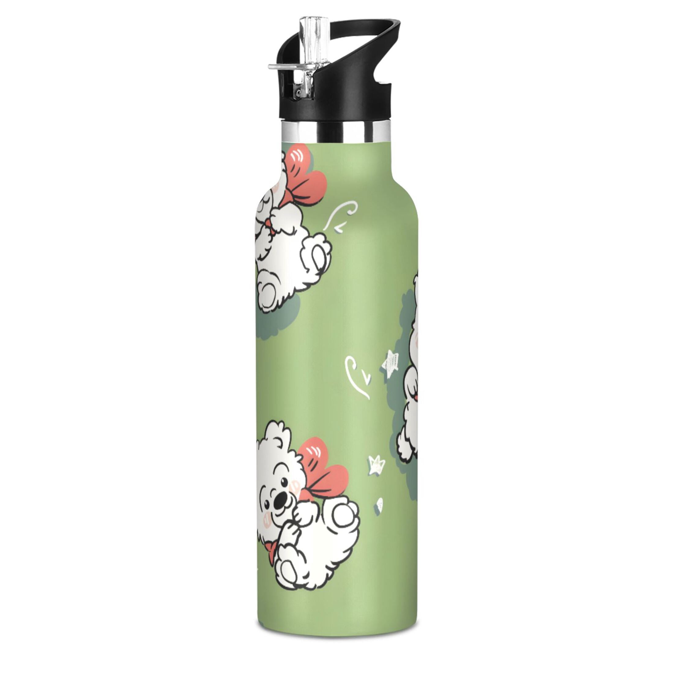 Cute White Bear Pattern Sport Water Bottle for Kids Insulated with ...