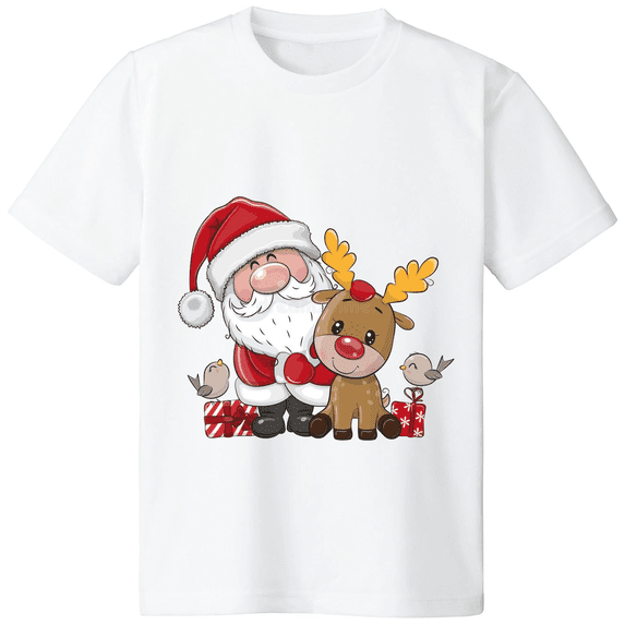 Cute White Beard Santa Claus Little Deer Sparrow Christmas Gift Marry Christmas Short Sleeve 3508277_white