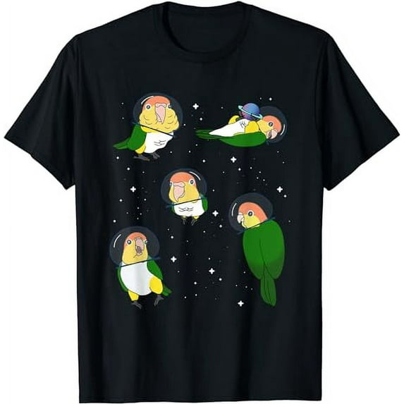 Cute White Bellied Caique Pattern Parrot memes Space Birbs T-Shirt