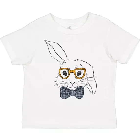 Cute White Bunny Wearing Glasses With Blue Bow Tie Toddler T-Shirt Gem TODDLER SHORT SLEEVE TEE BELLA CANVAS 3001T