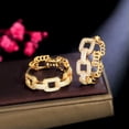 thumbnail image 1 of Cute White CZ Yellow Gold Plated Geometric Round Cuban Chain Link Hoop Earrings, 1 of 9