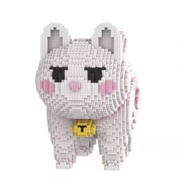 Cute White Cat Building Blocks Set, Gift for Birthdays, Home Office Table Centerpiece Decor