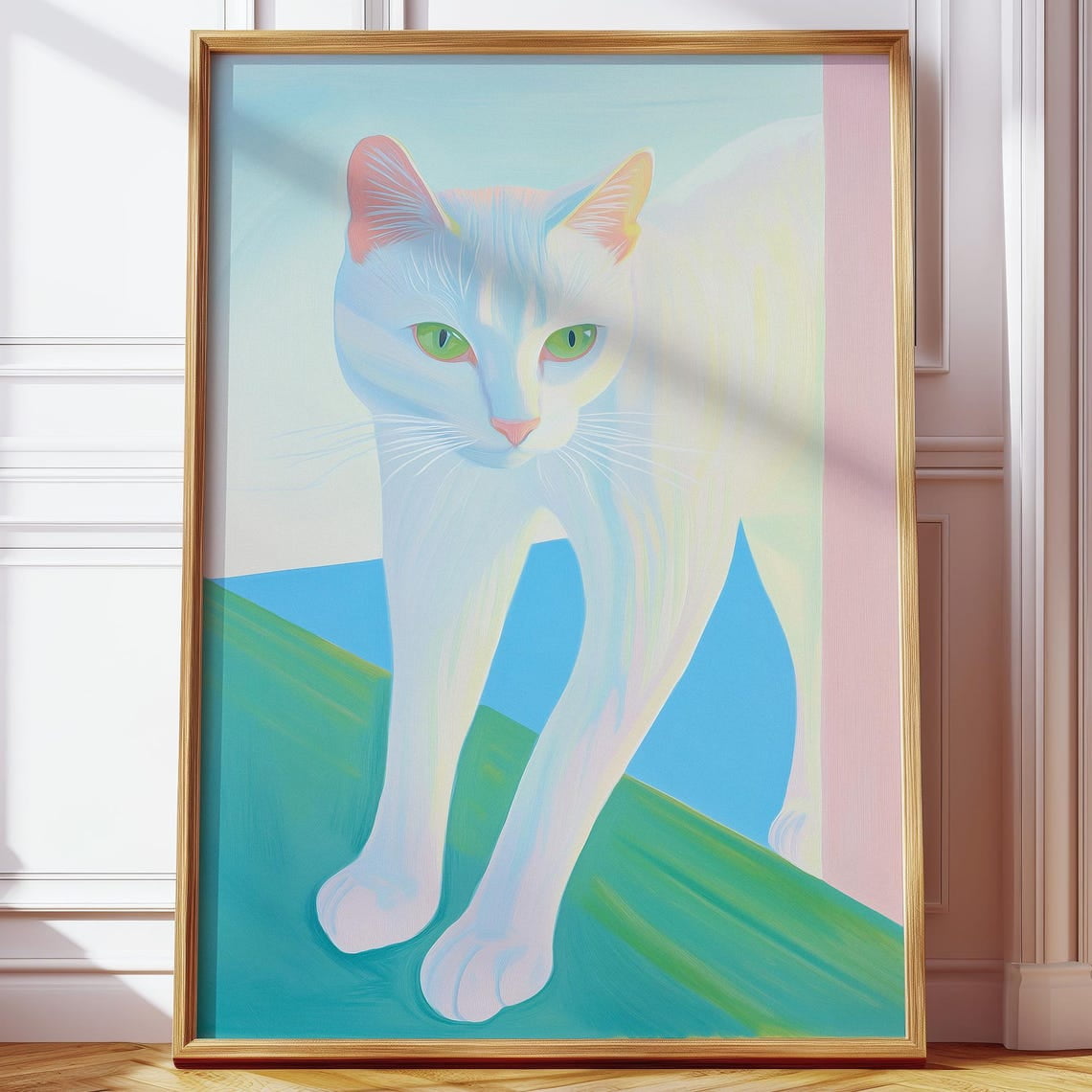 Cute White Cat Poster - Minimalist Pastel Art For Preppy Rooms - Cute ...
