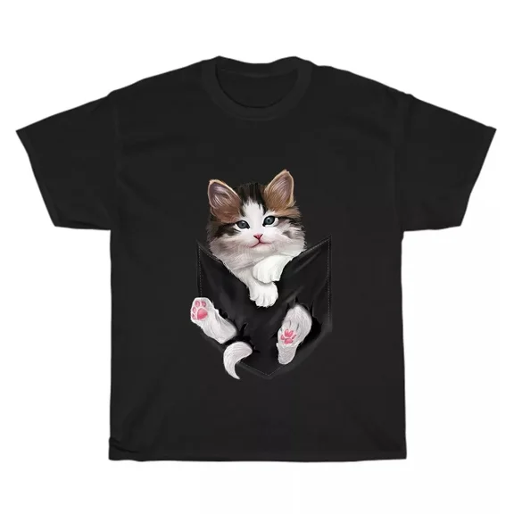 Cute White Cat in Pocket Cats Kitten Pet Animal Lover T-Shirt