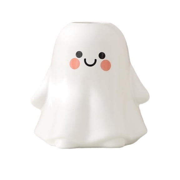 Cute White Ceramic Ghost Flower Vase, Modern Decorative Planter For Fresh Flowers, Halloween Home Decor For Nursery Shelf, Matte Finish Playing Ghost