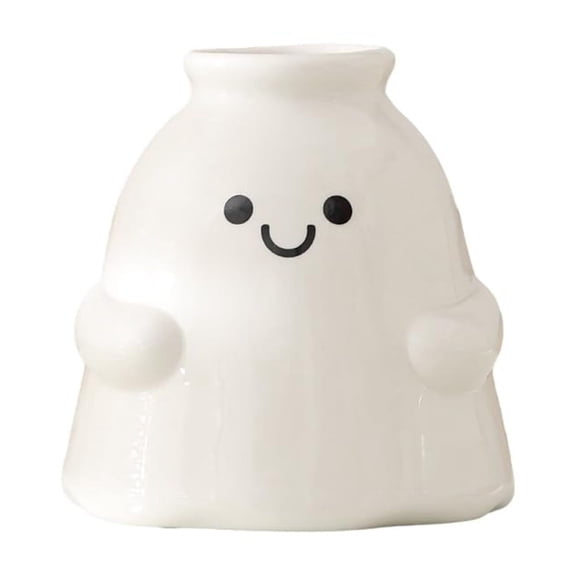 Cute White Ceramic Ghost Flower Vase, Modern Decorative Planter For Fresh Flowers, Halloween Home Decor For Nursery Shelf, Glossy Finish Hugging Ghost