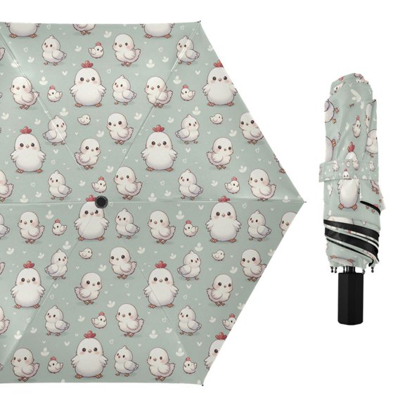 Cute White Chicken Compact Sun Umbrella Windproof Travel Umbrellas for Rain Strong Portable UV Protection