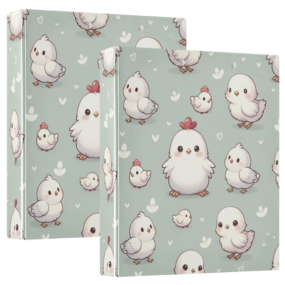 Cute White Chicken Hardcover 3 Ring Binder 1.5” Round Rings Binder Organizer Letter Size Paper Pockets School Office Supplies