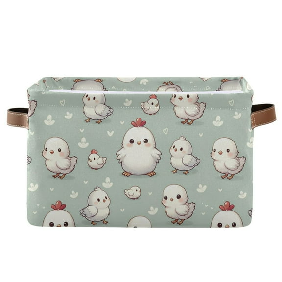 Cute White Chicken Storage Bins with Handle Fabric Organizer Basket Foldable Box 1 Pack 14.2x10.2x8.3