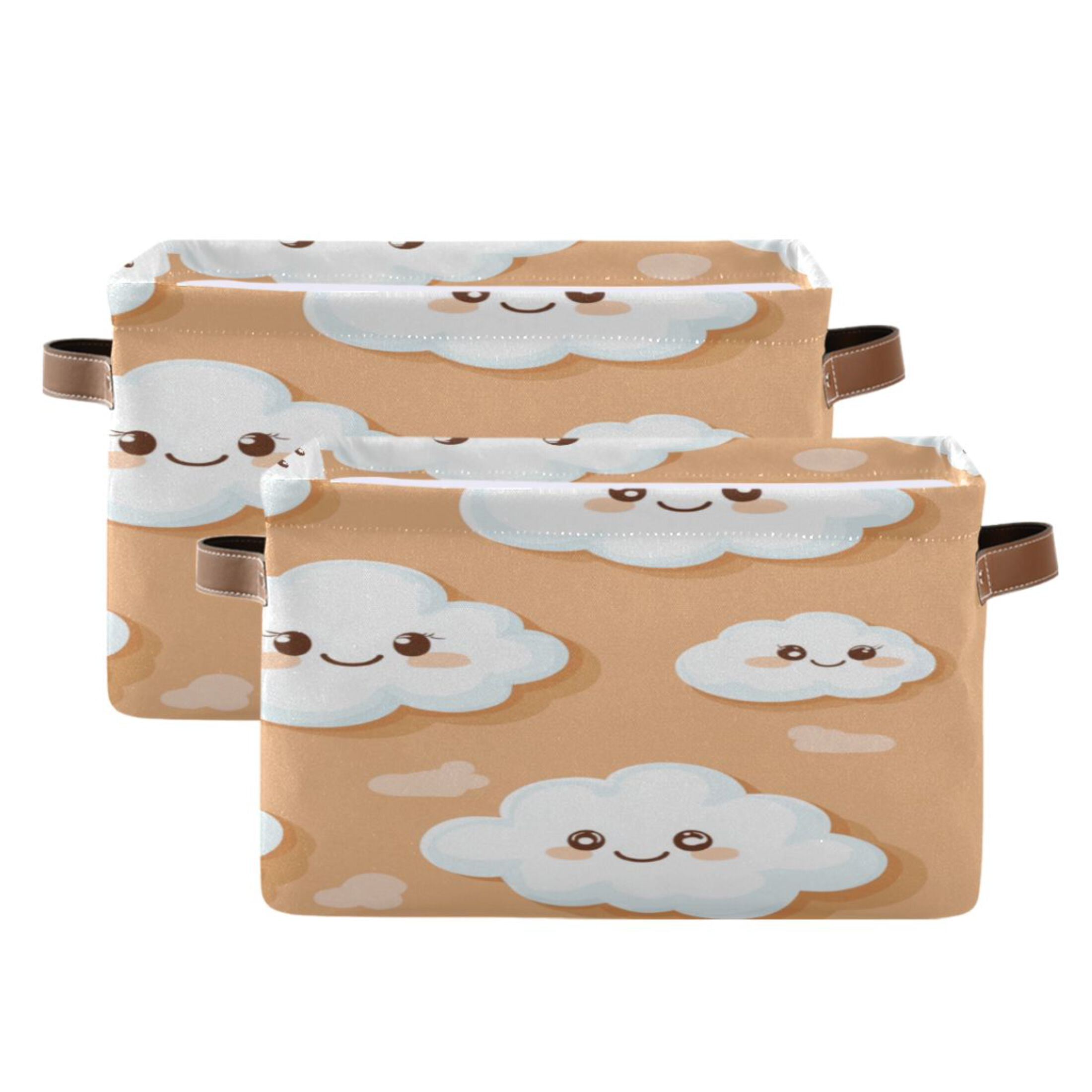 Cute White Clouds Foldable Storage Basket,Canvas Fabric Foldable Storage Bins with Handles Open Home Storage Bins Boxes for Toy Book Shelf Closet Baskets