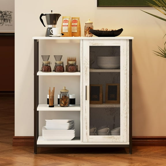 Cute White Corner Bar Cabinet - 27.5'' Mini Coffee Bar, Farmhouse Storage for Wine & Tea