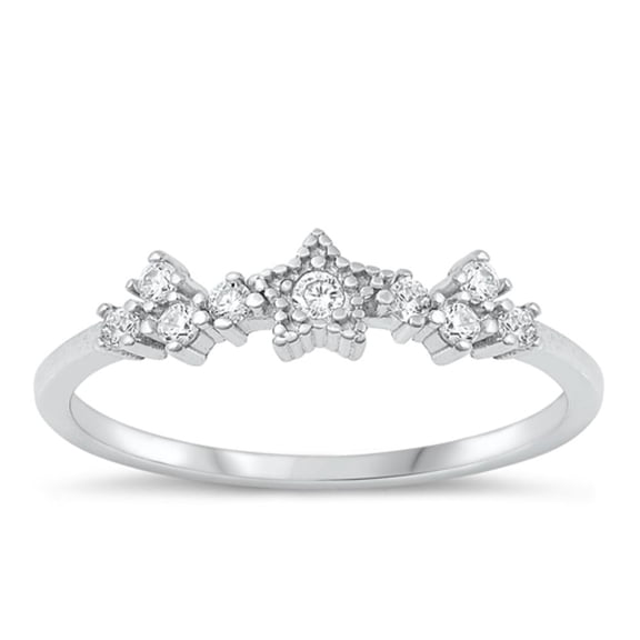 Cute White Cubic Zirconia Ring .925 Sterling Silver Star Engagement Band Jewelry Female Male Size 5