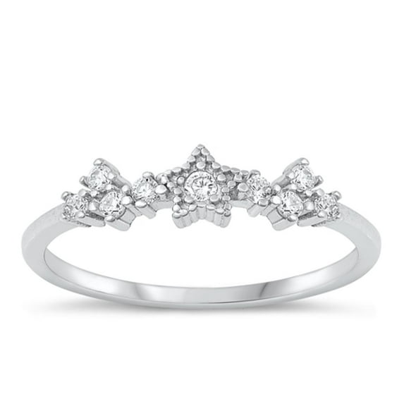 Cute White Cubic Zirconia Ring .925 Sterling Silver Star Engagement Band Jewelry Female Male Size 9