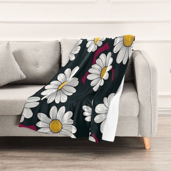 Cute White Daisy Throw Blanket 60" x 90" Soft and Warm Blankets for Couch Sofa and Bed