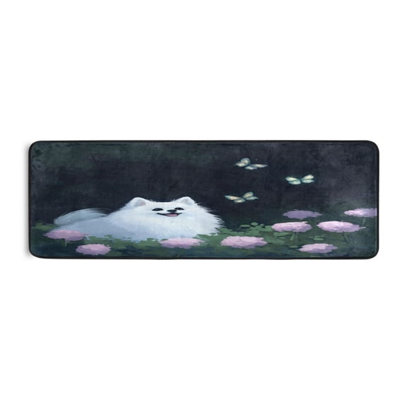 Cute White Dog 72x24" Runner Rug, Non-Slip Memory Foam Cushion, Anti-Crease for Hallways and Bedrooms