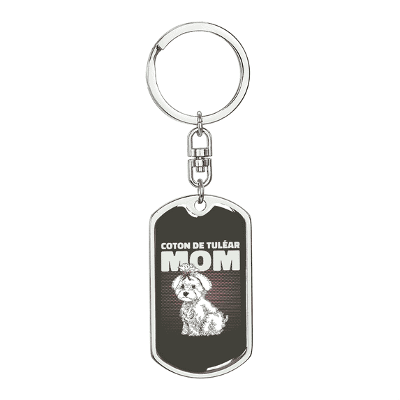 Cute White Dog Mom Stainless Steel or 18k Gold Premium Swivel Dog Tag Keychain