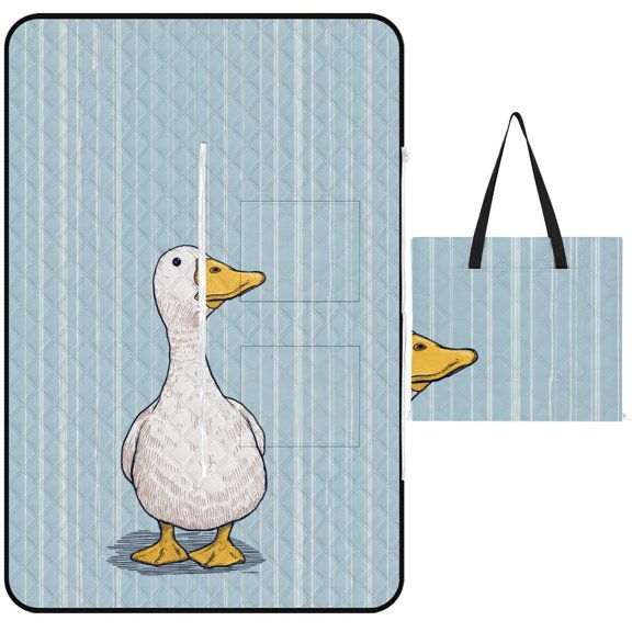 Cute White Duck Blue Background Outdoor Picnic Blanket, Foldable Waterproof Beach Mat, Portable Beach Blanket for Beach Camping, Hiking, Family Concerts
