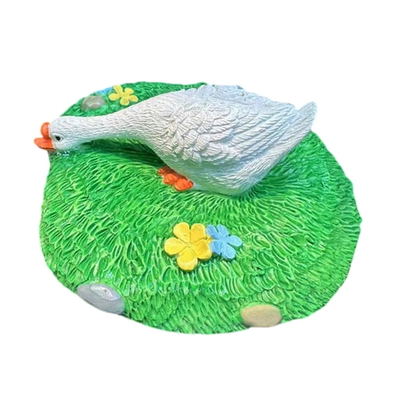 Cute White Duck Sculpture Resins Bird Miniature Figurine Ornament for Indoor and Outdoor Patios Garden Lawn Decoration