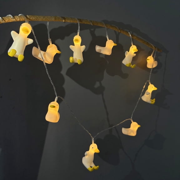 Cute White Duck Sister String Lights Battery Powered Squeaky Rubber Swing Ducklings Lights for Home Decoration